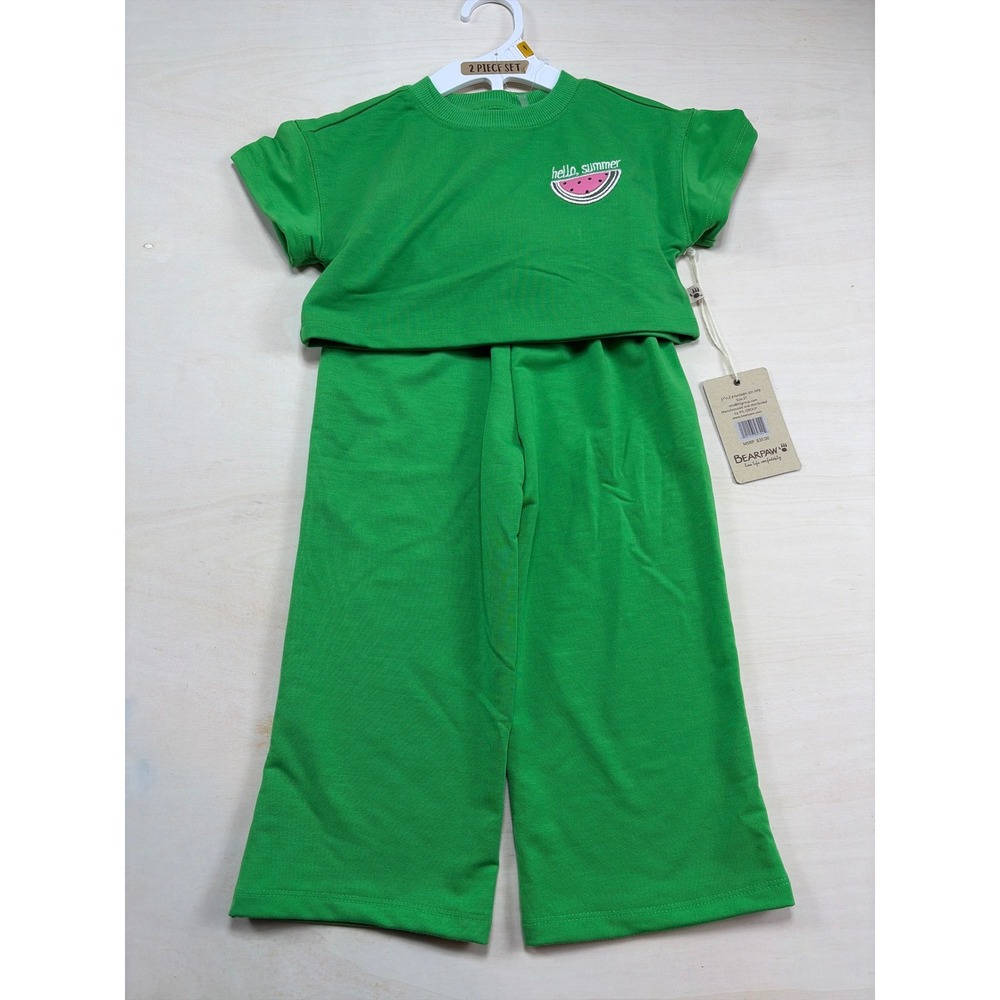 Bearpaw Girls 2T Hello Summer Watermelon 2Piece Set Green Crop Top Wide Leg Pant
